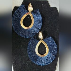 Chic Gold and Navy Fringe Earrings
